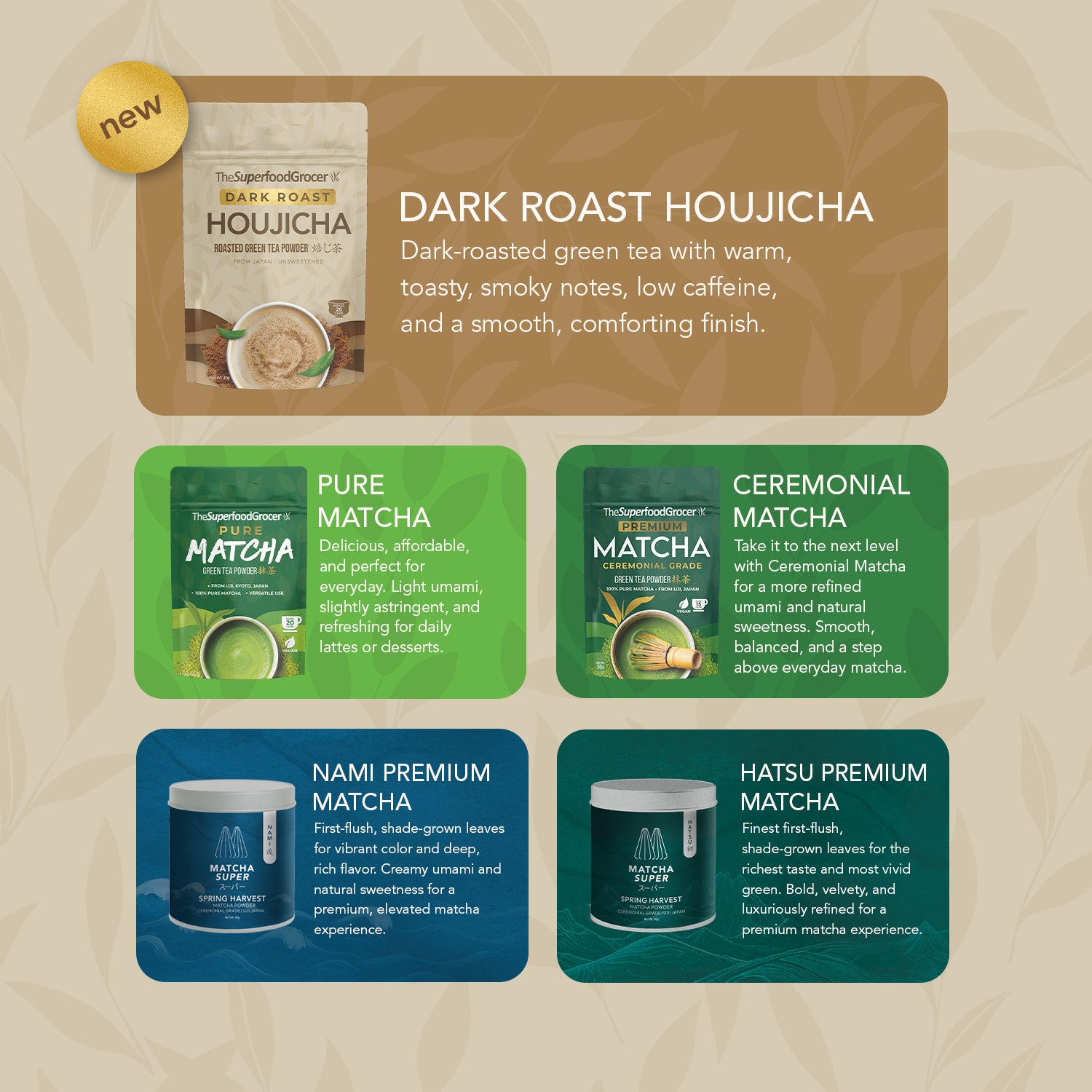 The Superfood Grocer Dark Roast Houjicha Roasted Green Tea Powder 40g